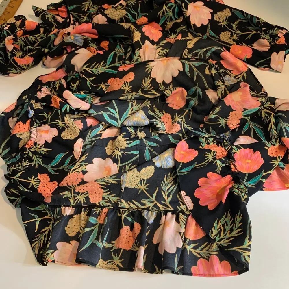 Kate Spade Dress Womens 00 Blossom Floral Cold Shoulder Side Zip Ruffled Tiered